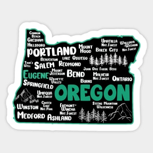 Cute map of Eugene Oregon, Portland, Salem, Springfield, Bend, Ontario, Medford Sticker